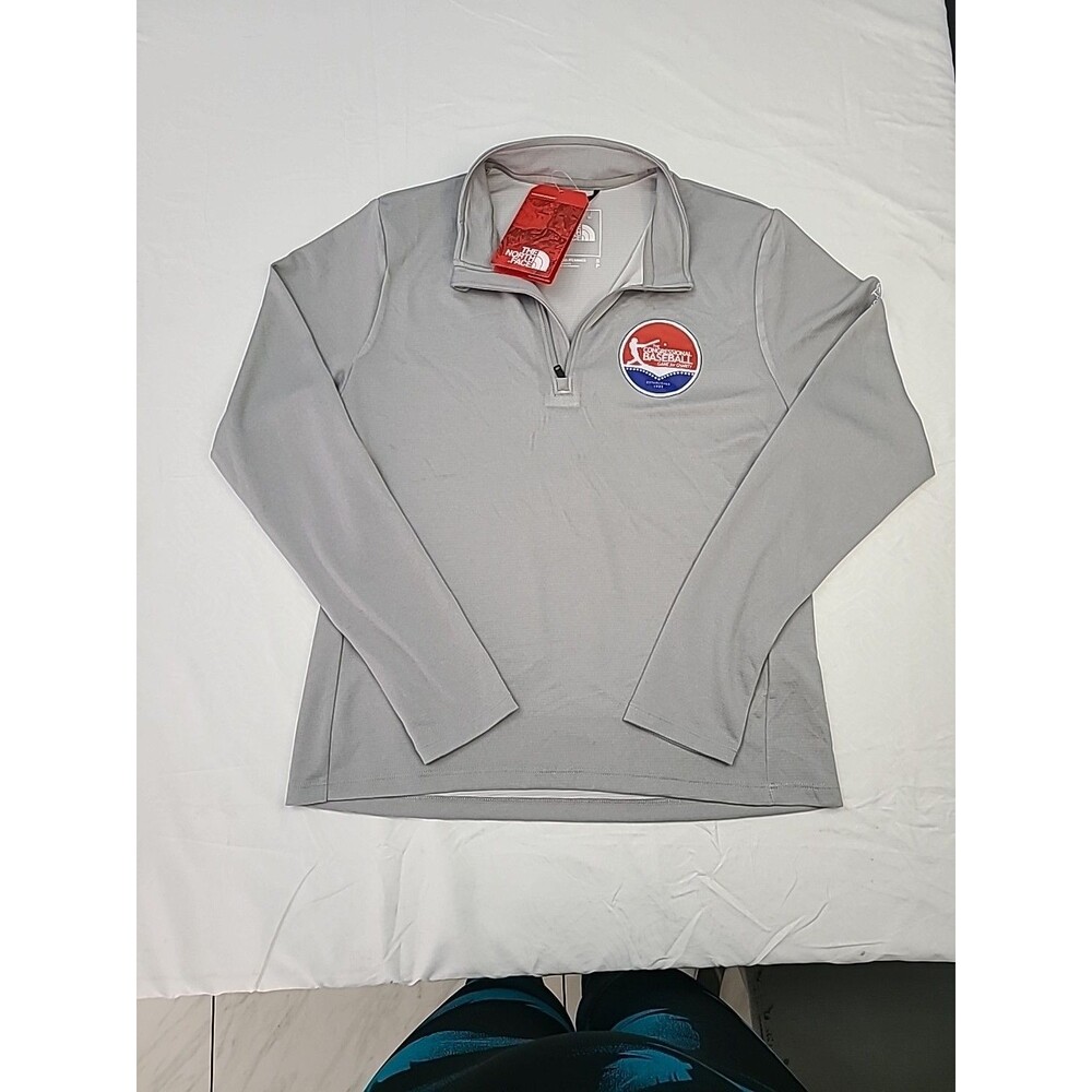 Gray Women The North Face Tech 1/4-Zip Fleece with a custom baseball logo Sz S